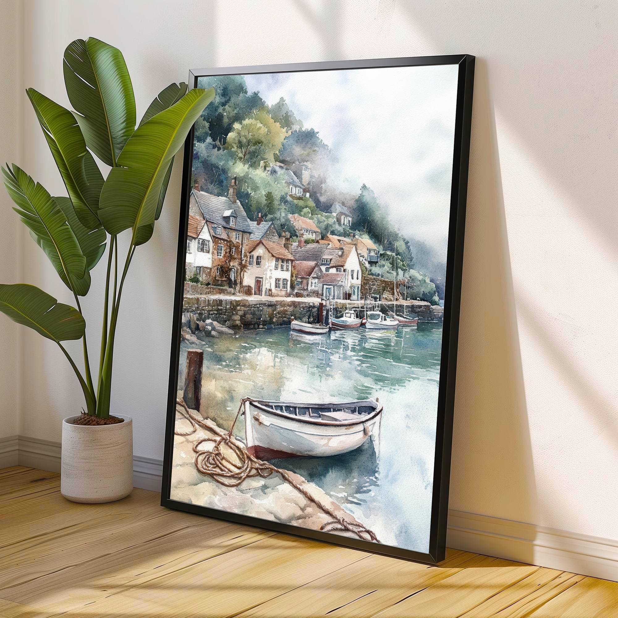 Cloverly Harbour Watercolor Print Coastal Art Cloverly Harbour Painting Scenic Seaside Watercolor Decor