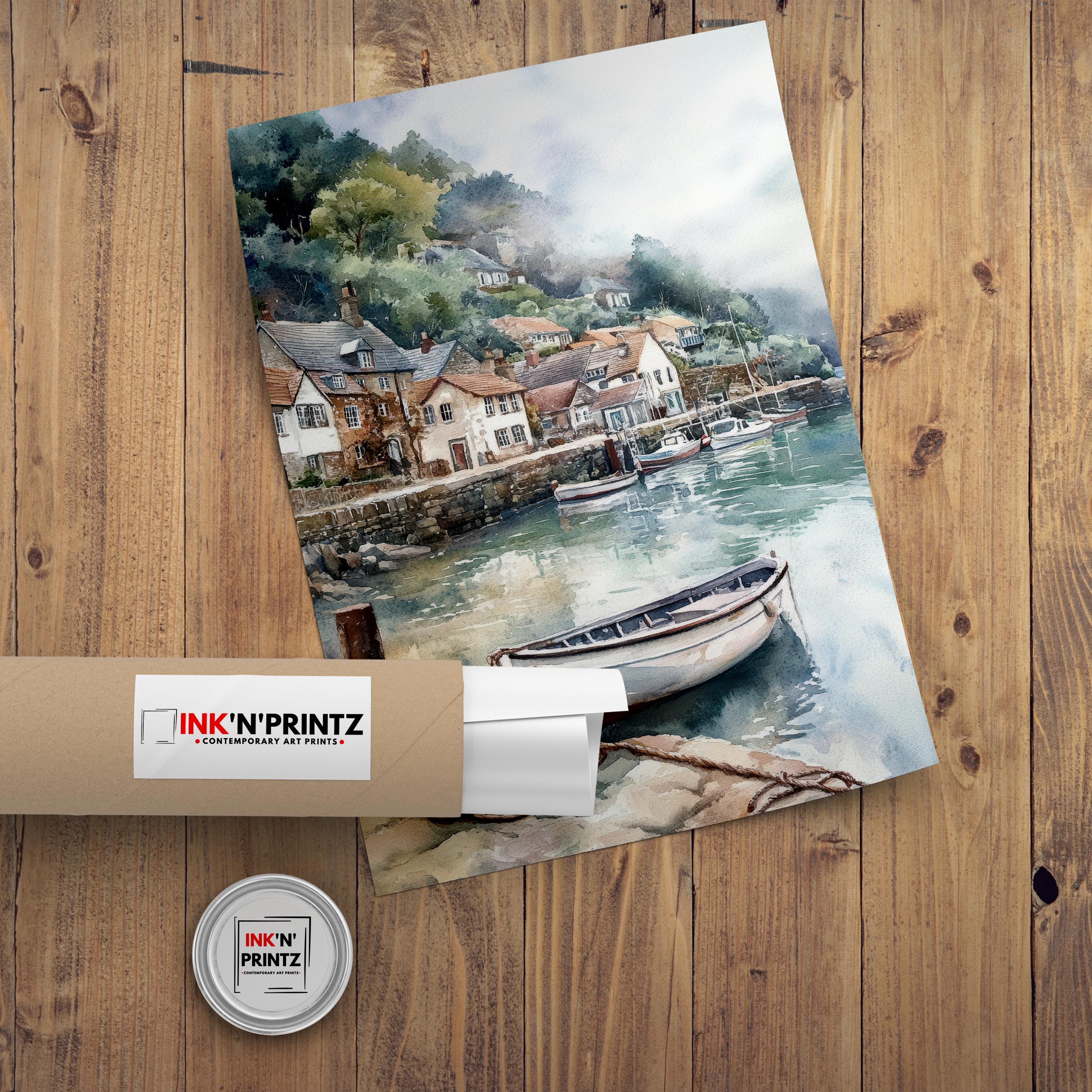 Cloverly Harbour Watercolor Print Coastal Art Cloverly Harbour Painting Scenic Seaside Watercolor Decor