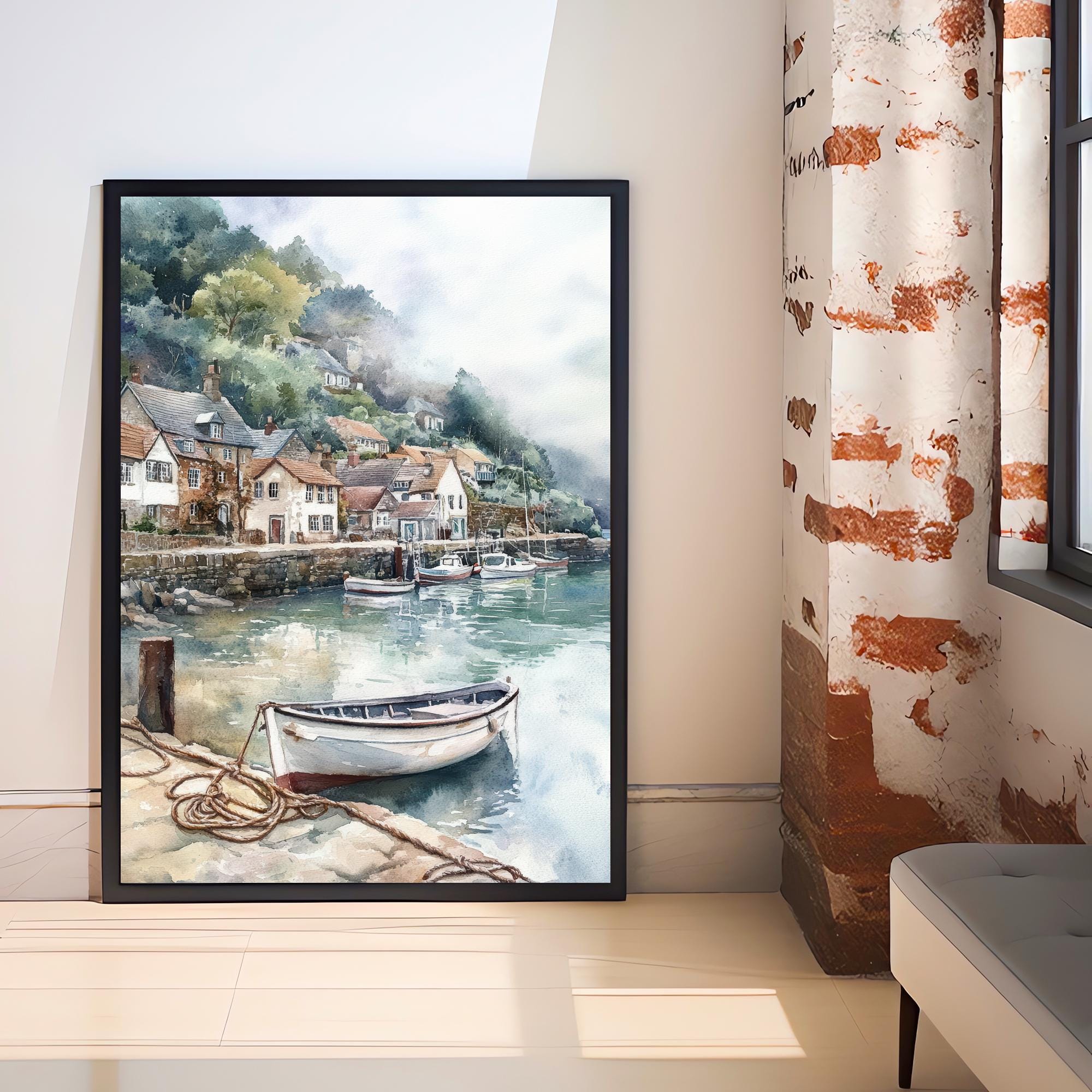 Cloverly Harbour Watercolor Print Coastal Art Cloverly Harbour Painting Scenic Seaside Watercolor Decor