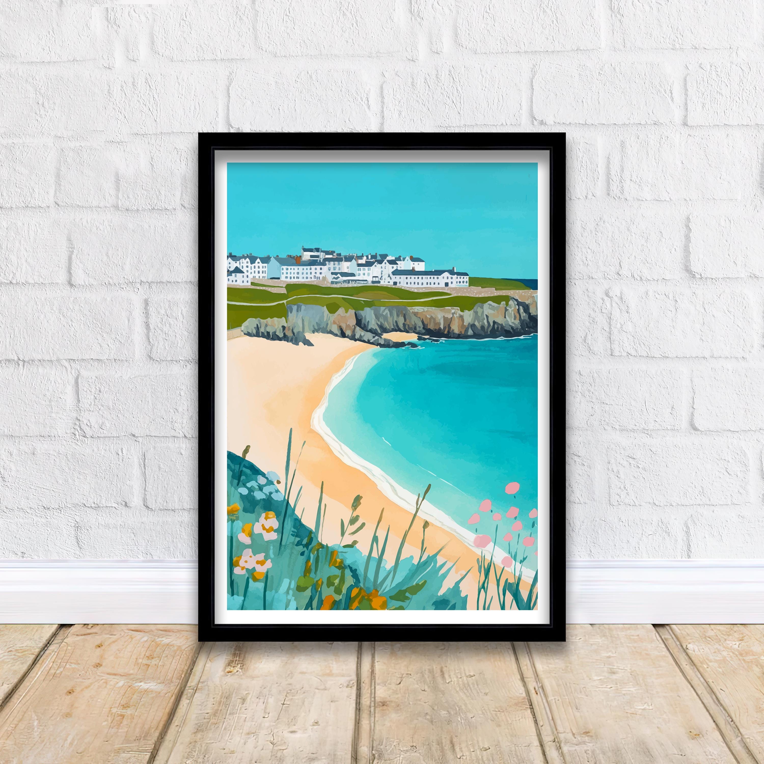 Fistral Beach Travel Poster Cornwall Beach Art Fistral Beach Print Scenic Seaside Poster Cornwall Decor