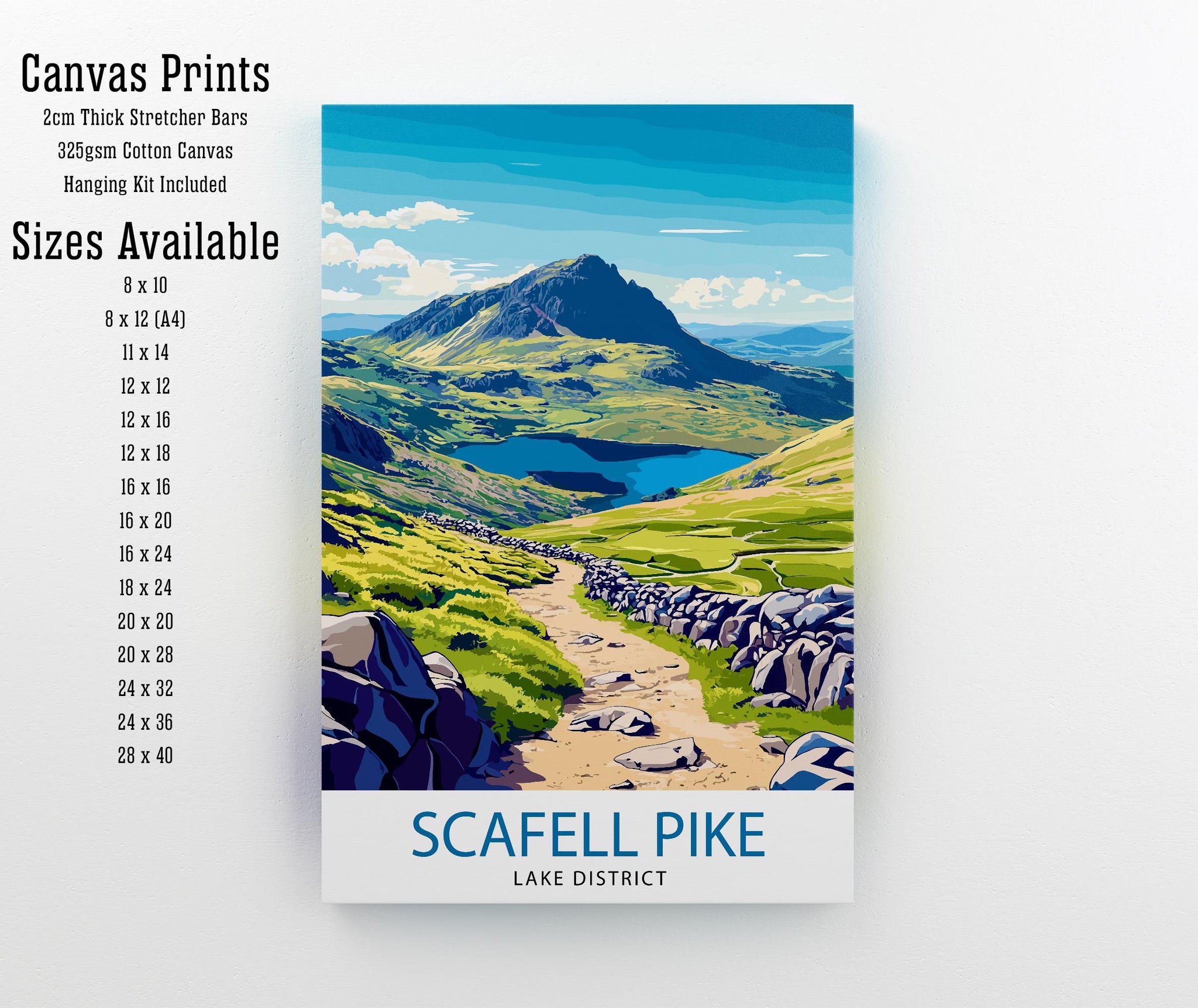 Scafell Pike Lake District Travel Poster Wall Decor Wall Art Scafell Pike Landscape Wall Hanging Home Décor Lake District Gift Art Lovers