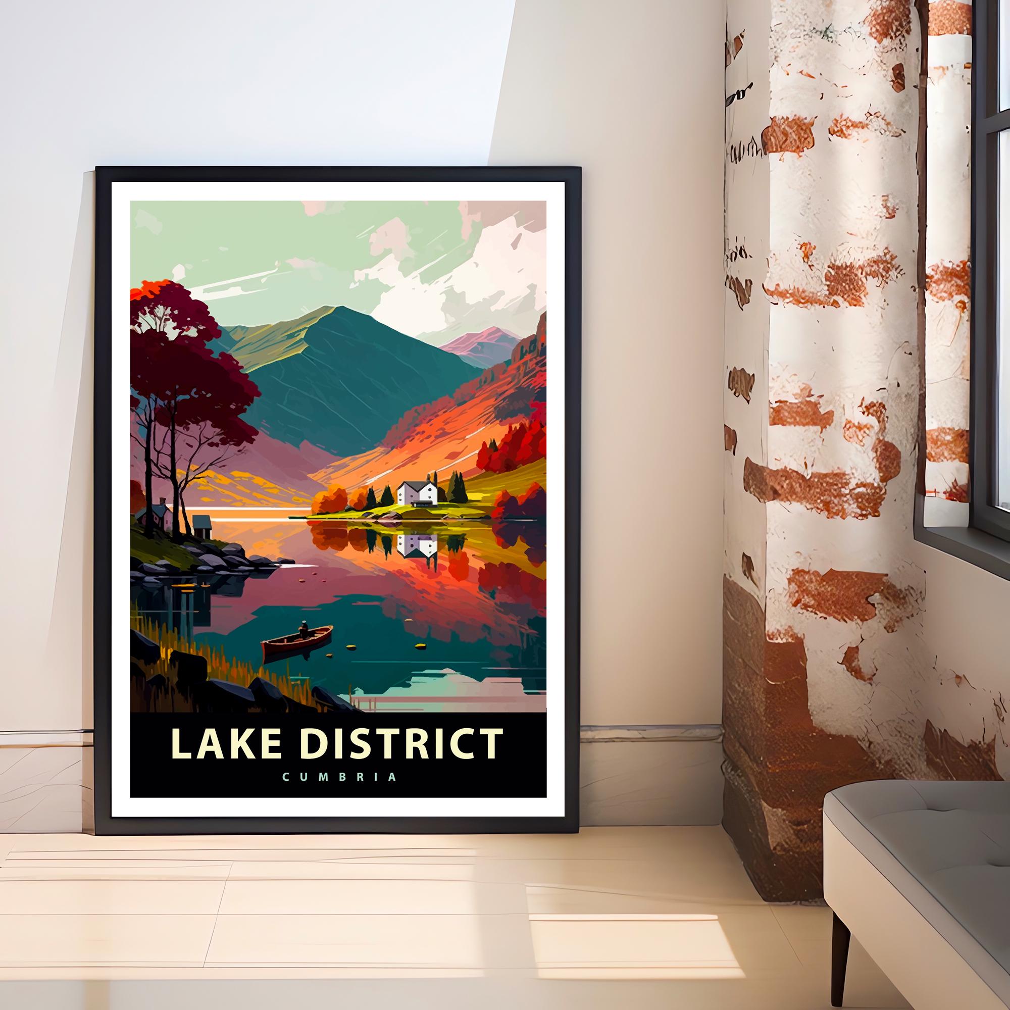 Lake District Travel Poster UK Landscape Art Lake District Print Scenic UK Poster Lake District Wall Decor
