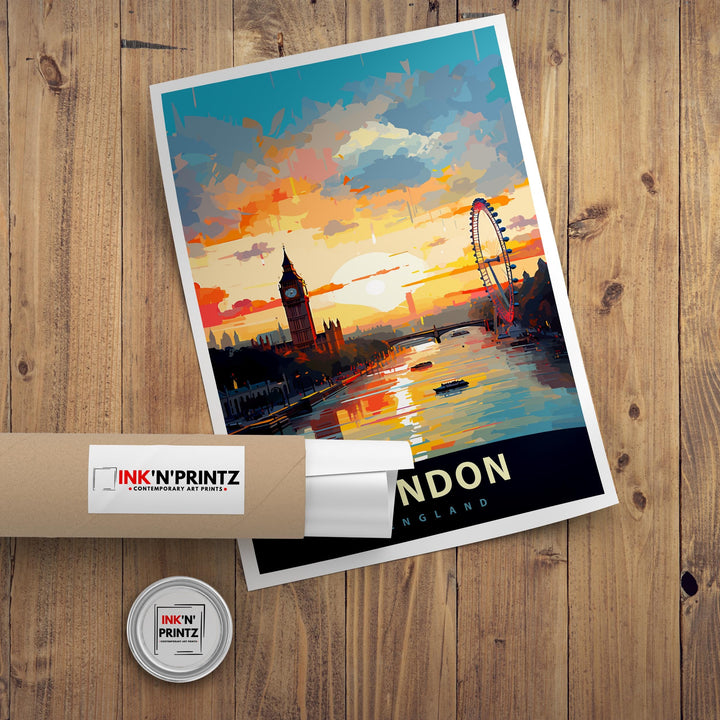 London Travel Poster UK City Art London Skyline Print Scenic London Poster Big Ben Decor London Wall Art