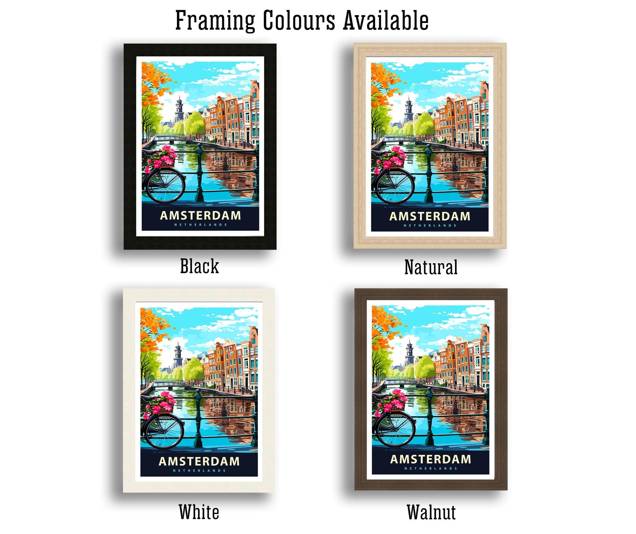 Amsterdam Travel Poster Dutch City Art Amsterdam Canal Poster Scenic Netherlands Poster Amsterdam