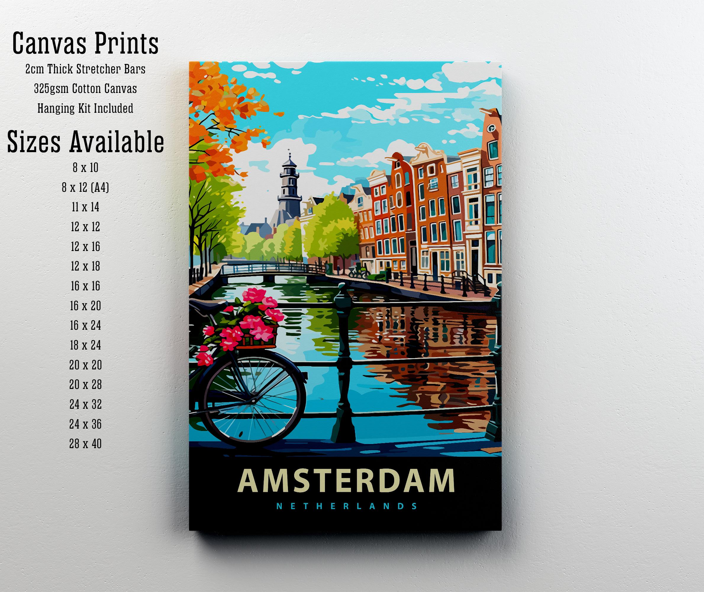 Amsterdam Travel Poster Dutch City Art Amsterdam Canal Poster Scenic Netherlands Poster Amsterdam