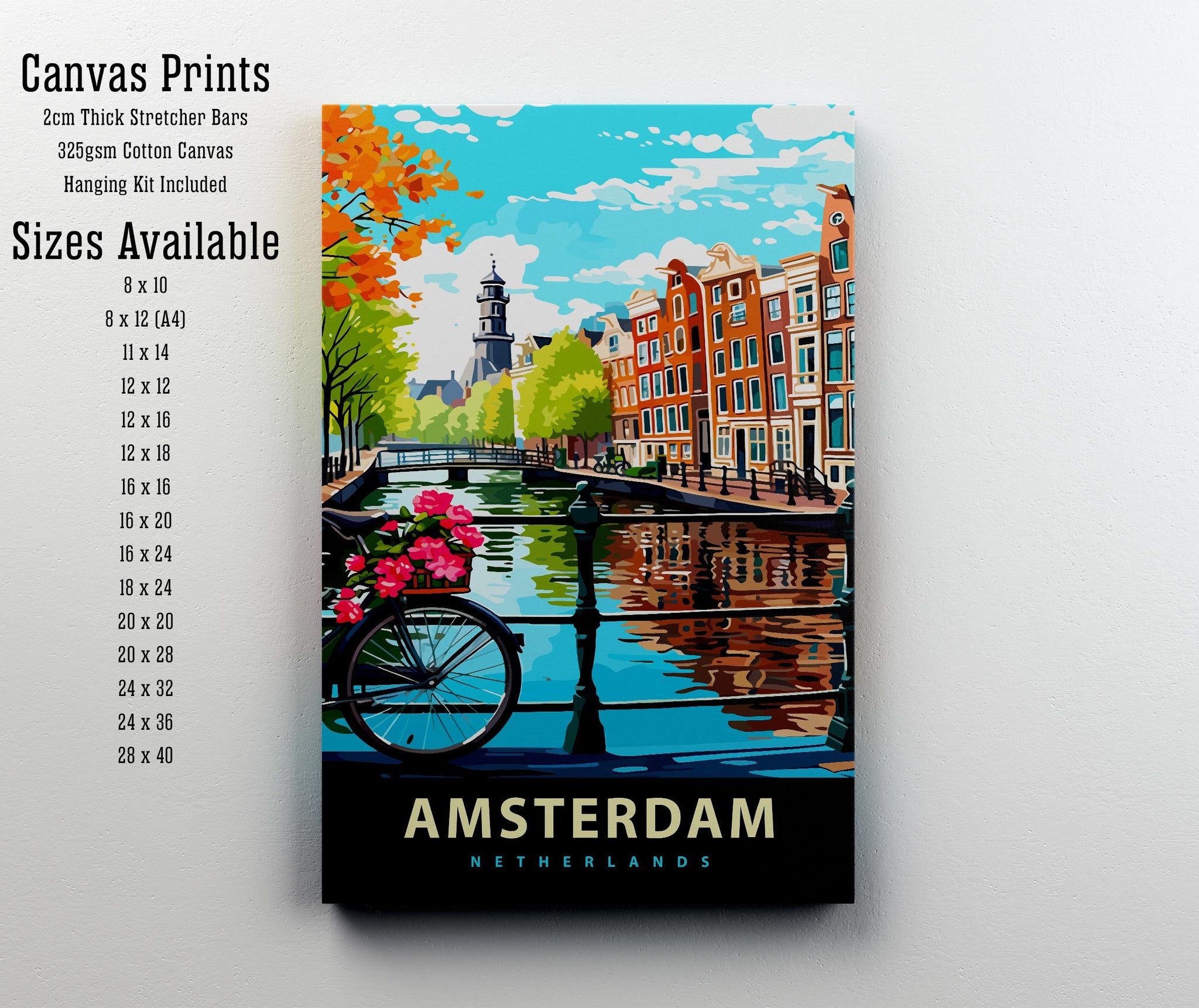 Amsterdam Travel Poster Dutch City Art Amsterdam Canal Poster Scenic Netherlands Poster Amsterdam