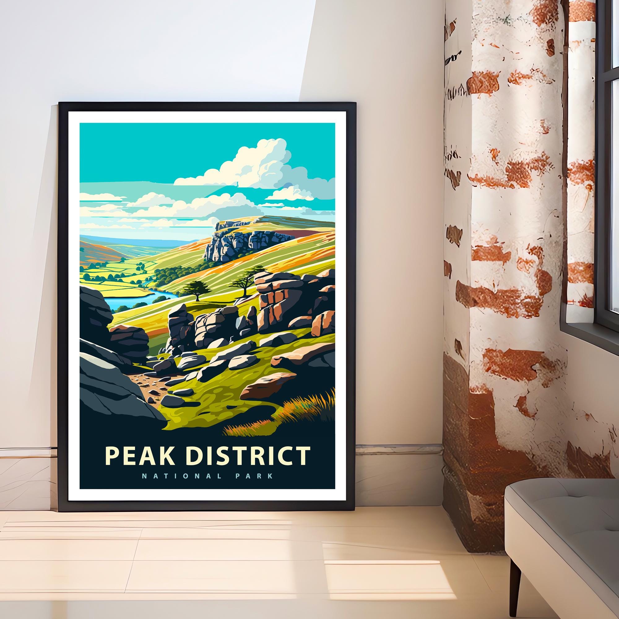 Peak District National Park Travel Poster UK Landscape Art Peak District Print Scenic British National Park Decor
