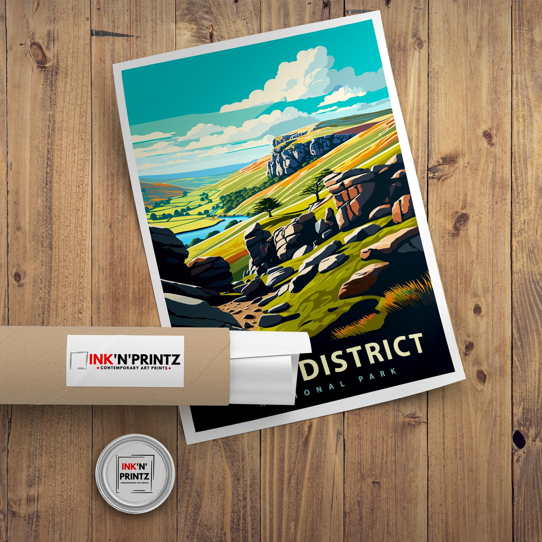 Peak District National Park Travel Poster UK Landscape Art Peak District Print Scenic British National Park Decor