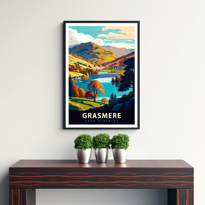 Grasmere Lake District Travel Poster UK Lake Art Grasmere Print Scenic Lake District Poster Grasmere Village Decor