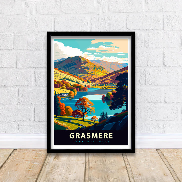 Grasmere Lake District Travel Poster UK Lake Art Grasmere Print Scenic Lake District Poster Grasmere Village Decor
