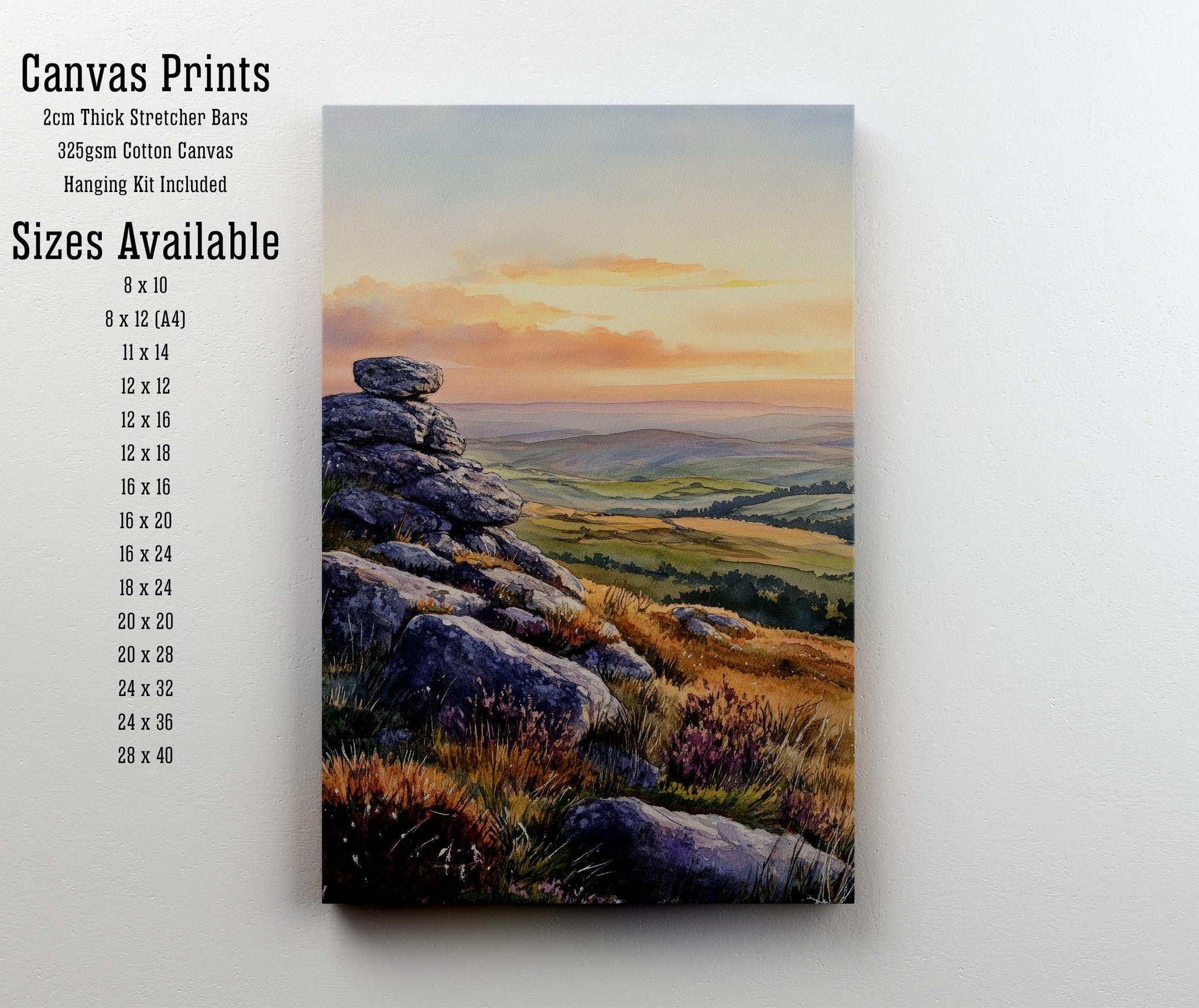Peak District Watercolor Painting UK Landscape Art Peak District Print Scenic British Countryside Decor