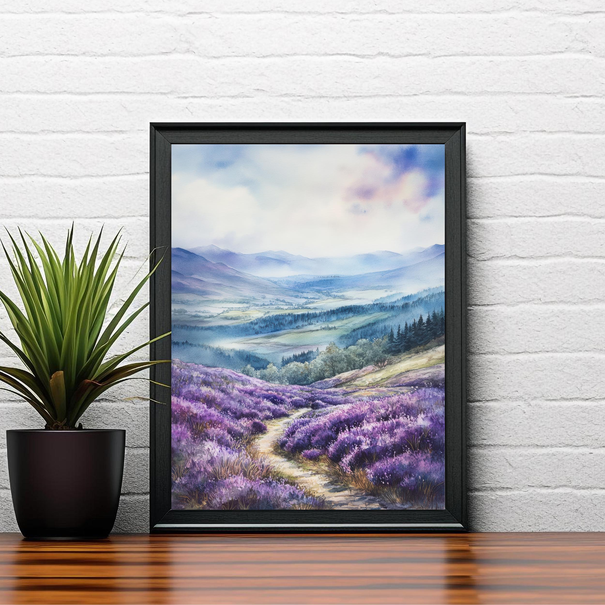 Scottish Highlands Watercolor Painting Scotland Landscape Art Highland Print Scenic Scottish Watercolor Decor
