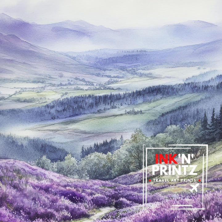 Scottish Highlands Watercolor Painting Scotland Landscape Art Highland Print Scenic Scottish Watercolor Decor