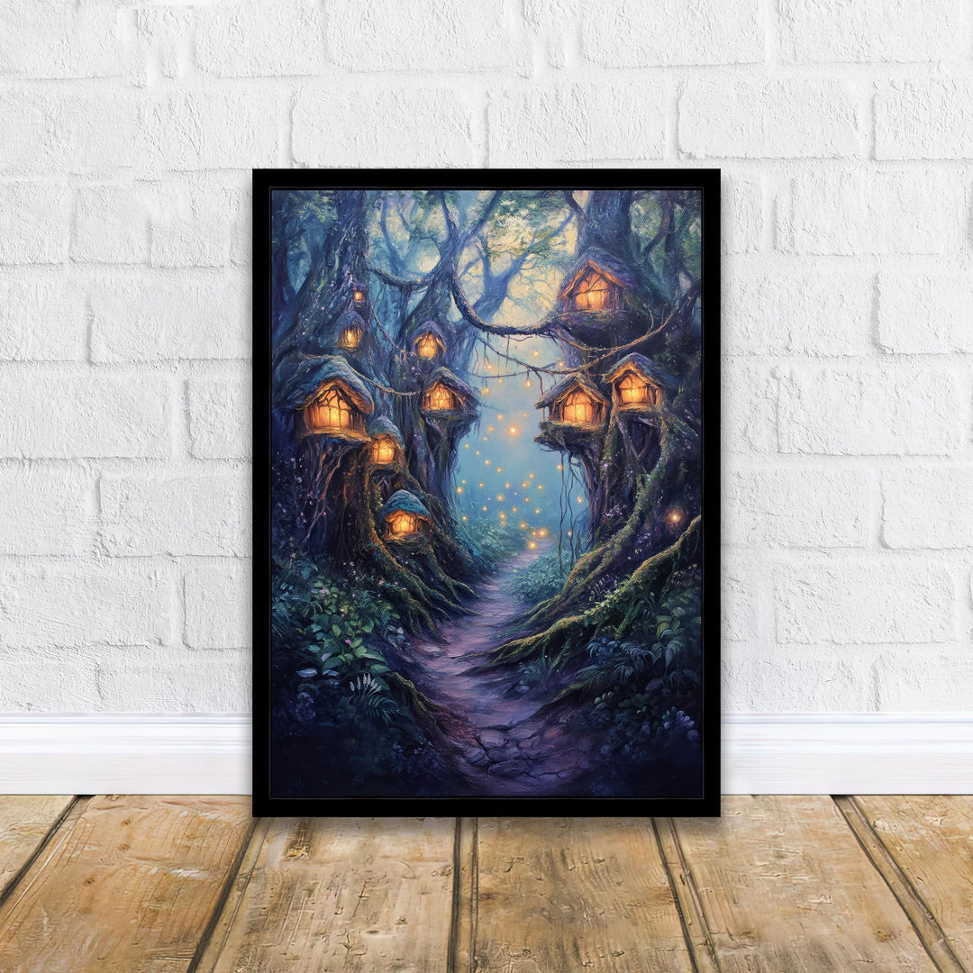 Twilight Fairy Hollow Art Print Cottagecore Decor Whimsical Woodland Wall Art Vintage Nature Poster for Cozy Homes and Forest Inspired