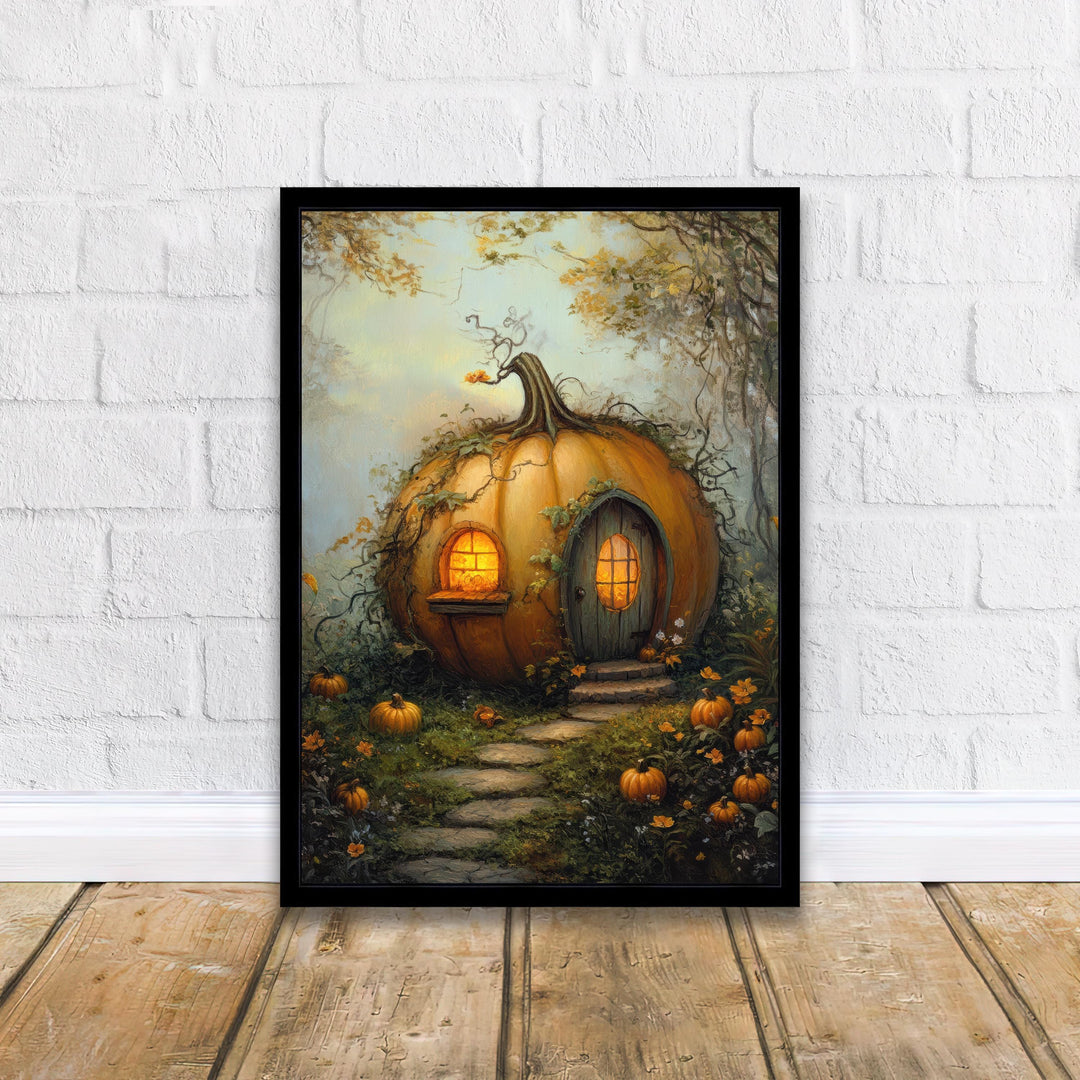 Pumpkin Patch Cottage Art Print Cottagecore Decor Rustic Autumn Wall Art Vintage Nature Poster for Cozy Homes and Seasonal Inspired Spaces