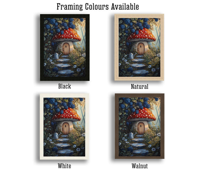 Fairycore Blueberry Thicket House Art Print Cottagecore Decor Whimsical Woodland Wall Art Vintage Nature Poster for Cozy Homes and Garden