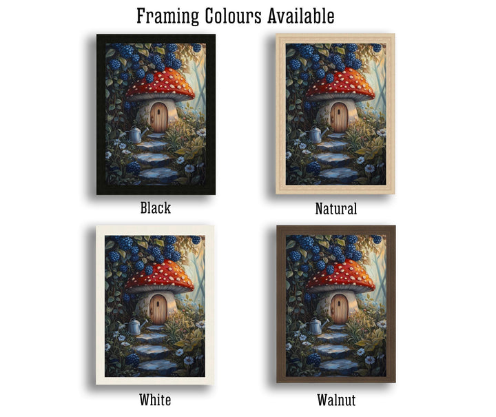 Fairycore Blueberry Thicket House Art Print Cottagecore Decor Whimsical Woodland Wall Art Vintage Nature Poster for Cozy Homes and Garden