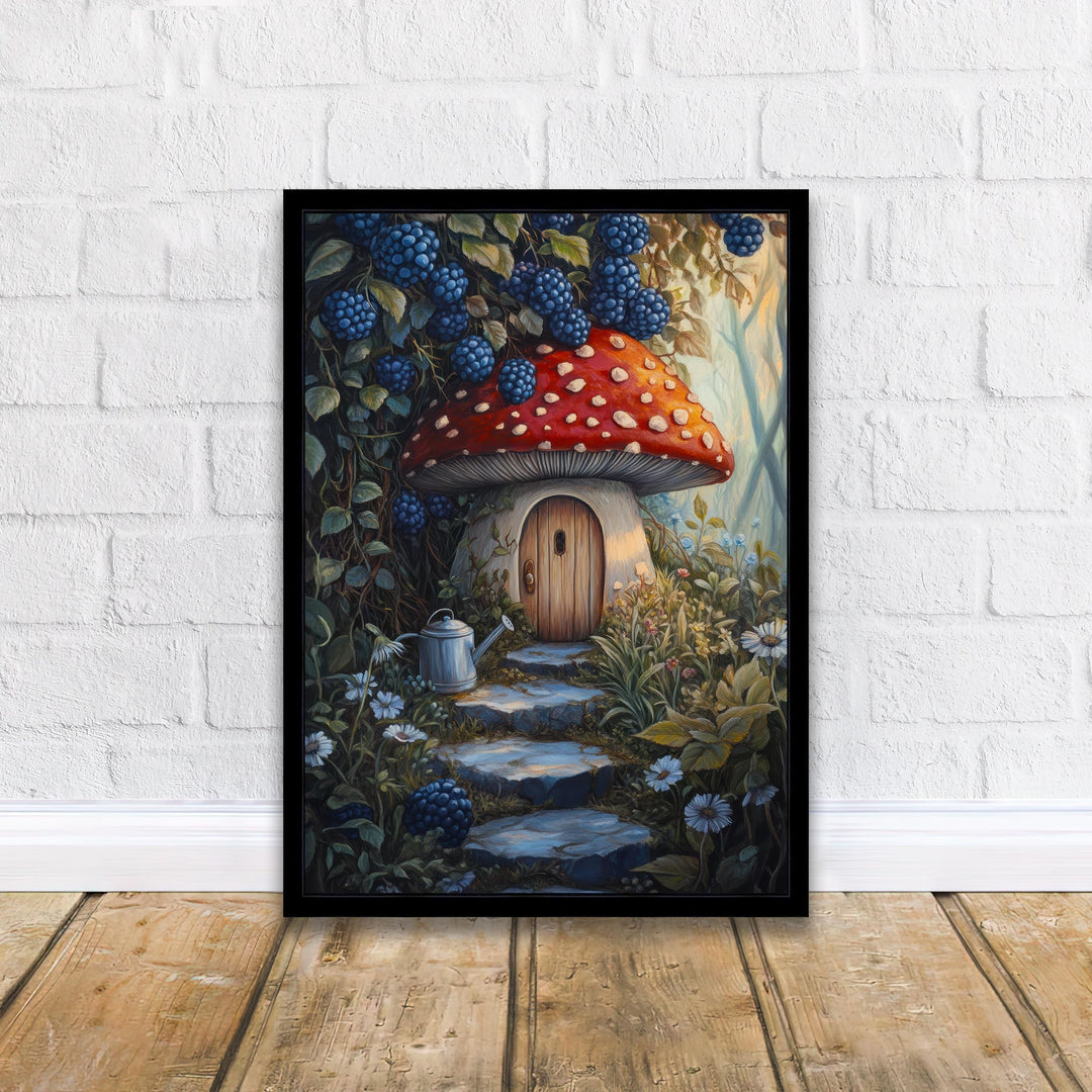 Fairycore Blueberry Thicket House Art Print Cottagecore Decor Whimsical Woodland Wall Art Vintage Nature Poster for Cozy Homes and Garden