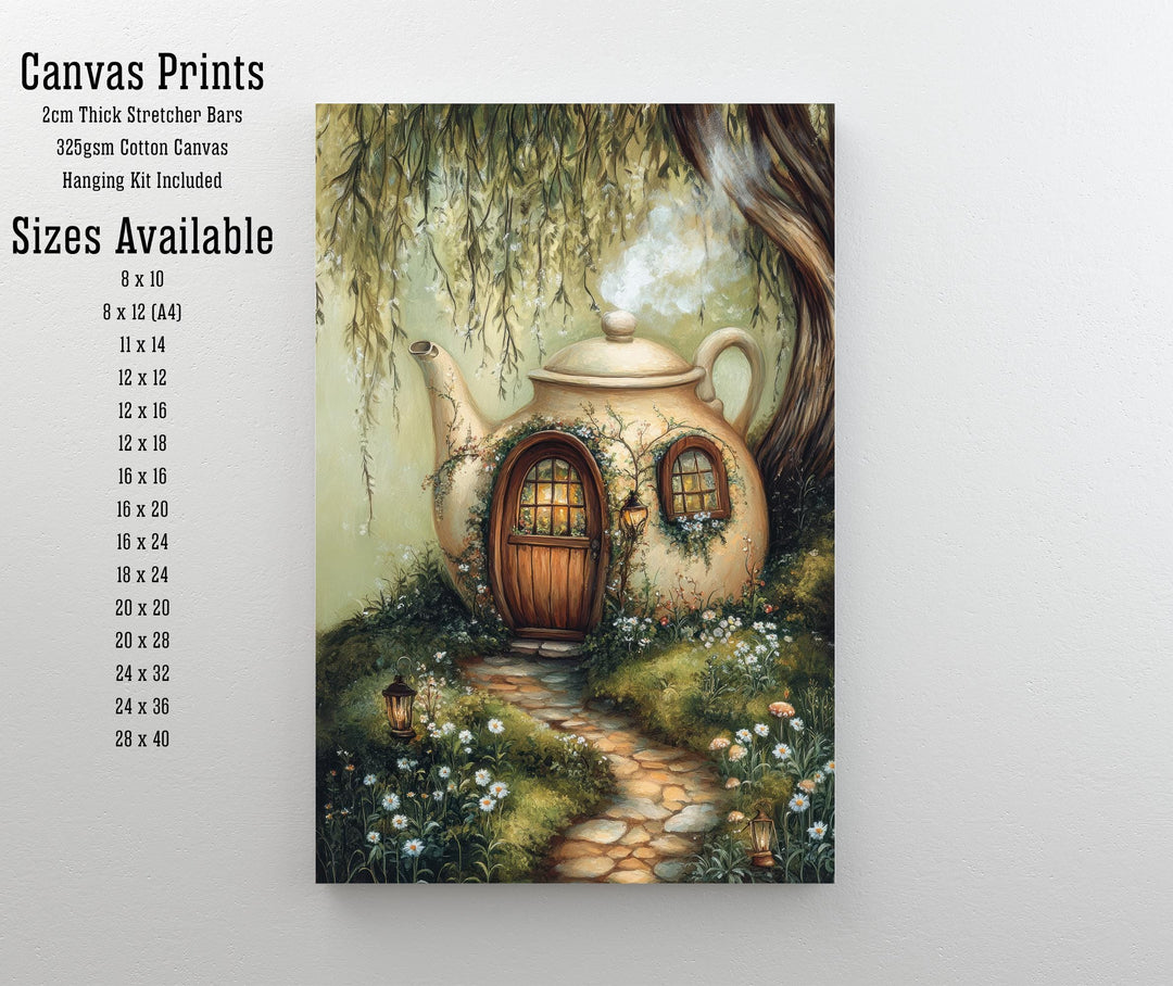Teacup Fairycore House Art Print Cottagecore Decor Whimsical Garden Wall Art Vintage Nature Poster for Cozy Homes and Storybook Inspired