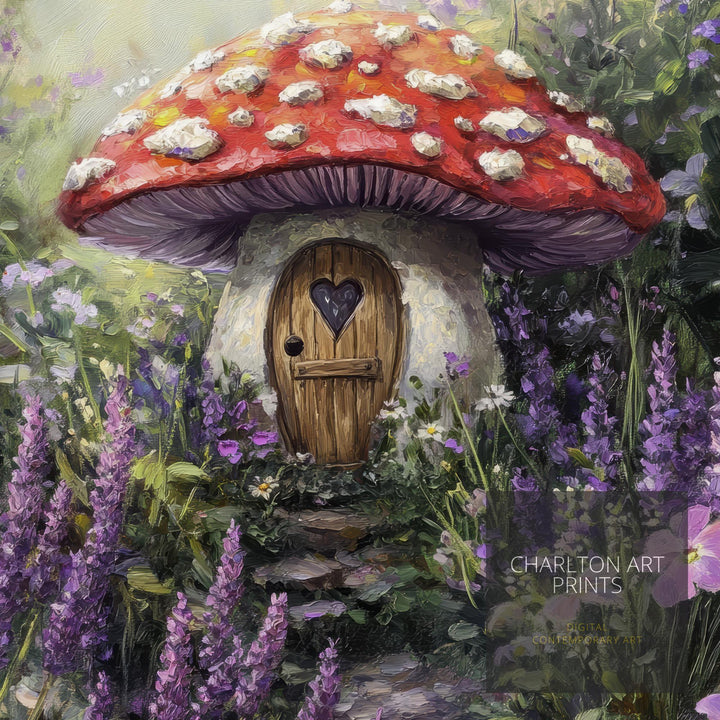 Fairycore Lavender Lance Toadstool House Art Print Cottagecore Decor Whimsical Mushroom Wall Art Vintage Nature Poster for Cozy Homes