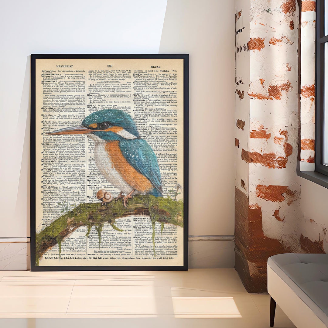 Kingfisher Encyclopedia Poster Vintage Nature Wall Art Cottagecore Decor Scientific Bird Illustration Print for Cozy Homes and Nature