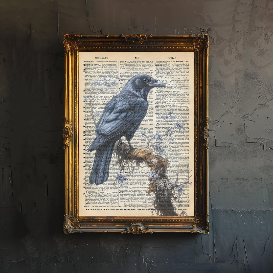 Raven Encyclopedia Poster Vintage Nature Wall Art Cottagecore Decor Scientific Bird Illustration Print for Cozy Homes and Nature Inspired