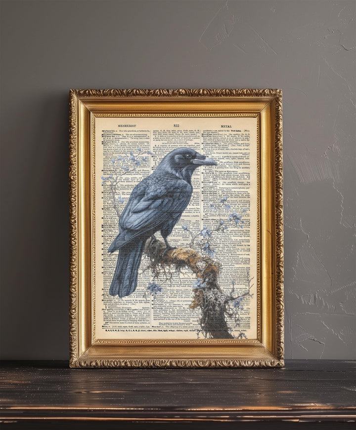Raven Encyclopedia Poster Vintage Nature Wall Art Cottagecore Decor Scientific Bird Illustration Print for Cozy Homes and Nature Inspired