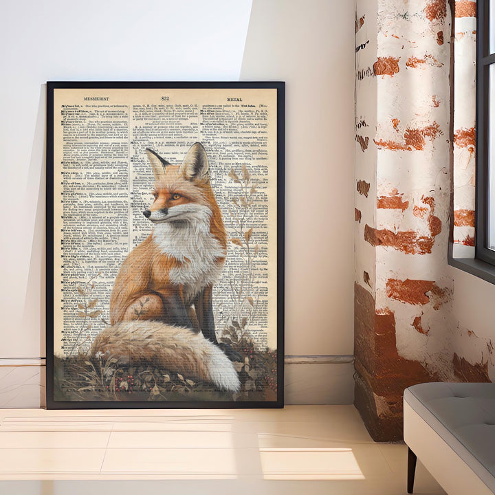 Red Fox Encyclopedia Poster Vintage Nature Wall Art Cottagecore Decor Scientific Animal Illustration Print for Cozy Homes and Nature
