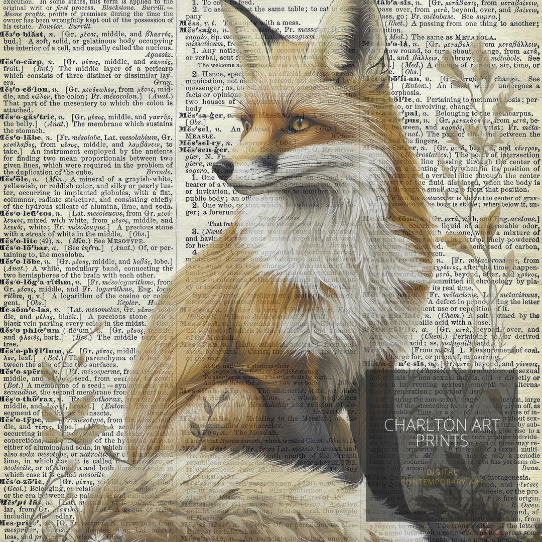 Red Fox Encyclopedia Poster Vintage Nature Wall Art Cottagecore Decor Scientific Animal Illustration Print for Cozy Homes and Nature