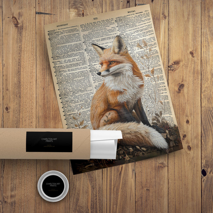 Red Fox Encyclopedia Poster Vintage Nature Wall Art Cottagecore Decor Scientific Animal Illustration Print for Cozy Homes and Nature