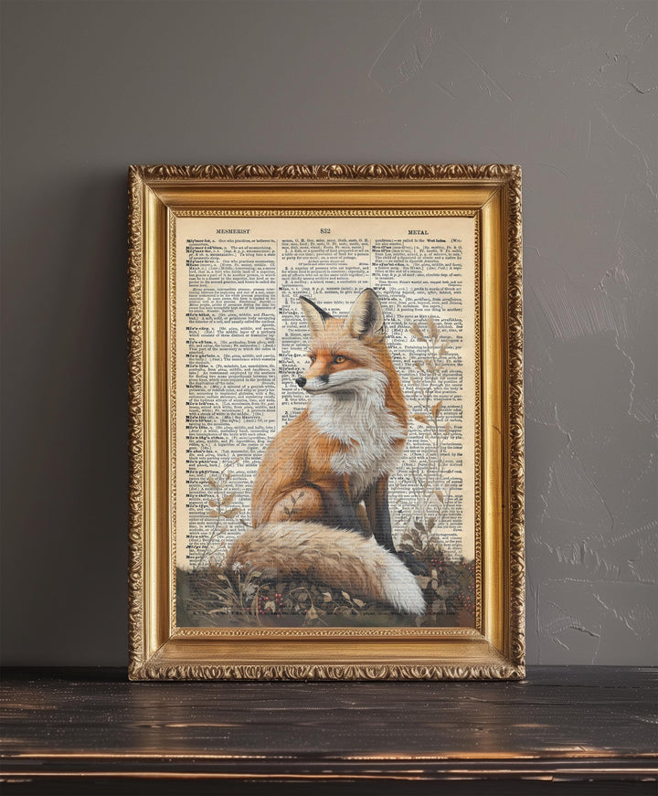 Red Fox Encyclopedia Poster Vintage Nature Wall Art Cottagecore Decor Scientific Animal Illustration Print for Cozy Homes and Nature