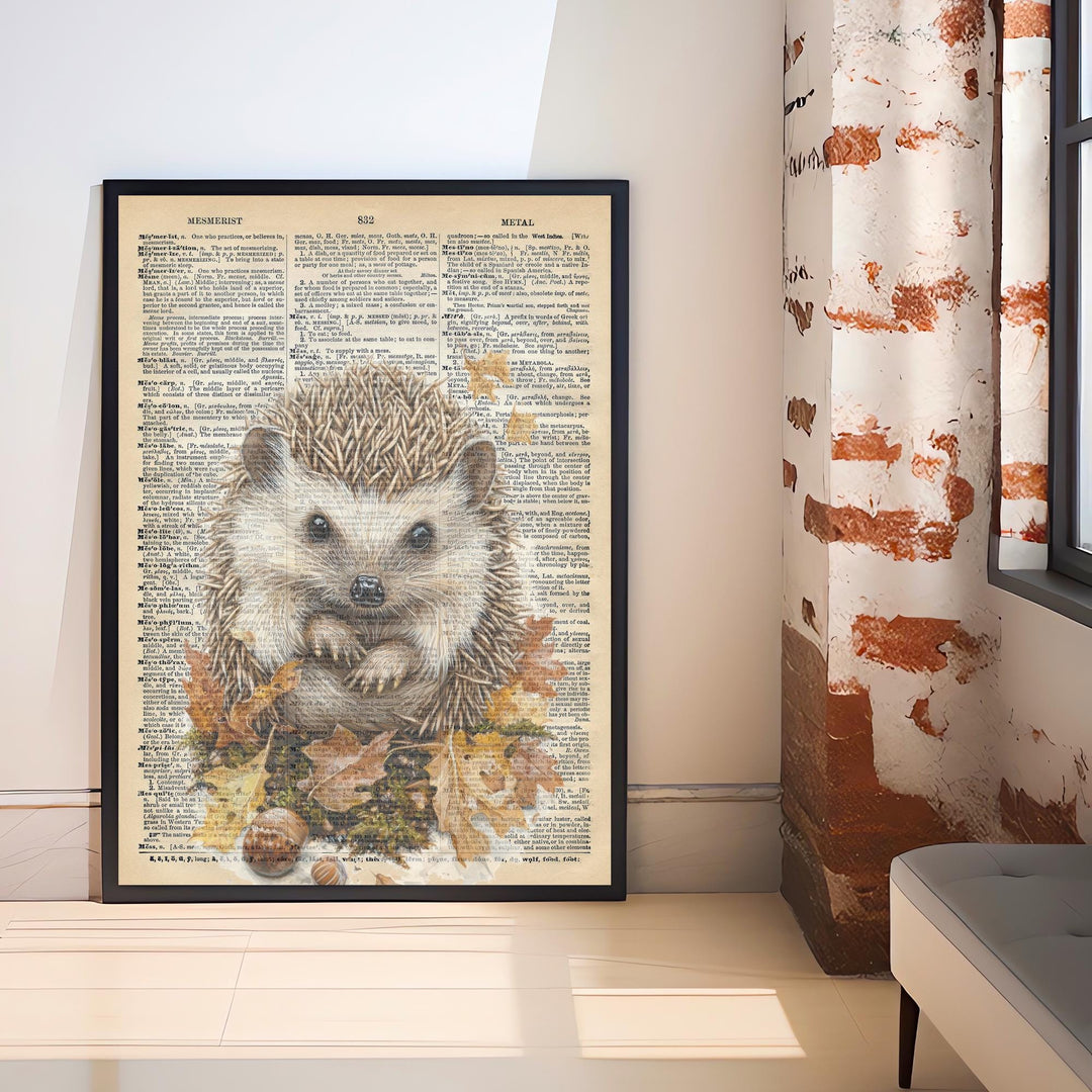Hedgehog Encyclopedia Poster Vintage Nature Wall Art Cottagecore Decor Scientific Animal Illustration Print for Cozy Homes and Nature