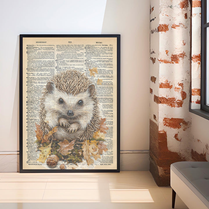 Hedgehog Encyclopedia Poster Vintage Nature Wall Art Cottagecore Decor Scientific Animal Illustration Print for Cozy Homes and Nature
