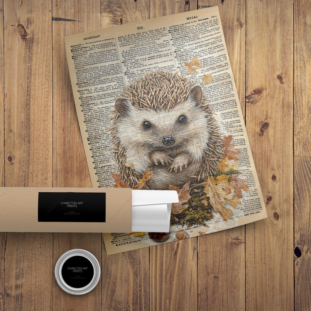 Hedgehog Encyclopedia Poster Vintage Nature Wall Art Cottagecore Decor Scientific Animal Illustration Print for Cozy Homes and Nature