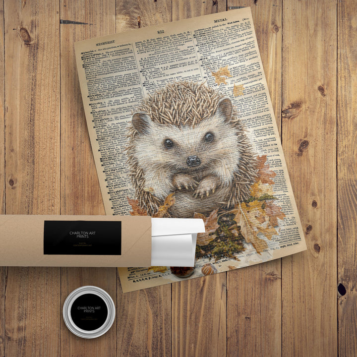 Hedgehog Encyclopedia Poster Vintage Nature Wall Art Cottagecore Decor Scientific Animal Illustration Print for Cozy Homes and Nature