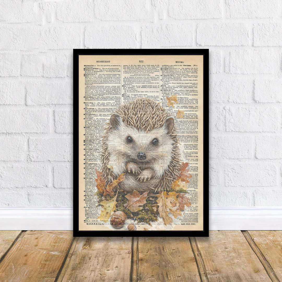 Hedgehog Encyclopedia Poster Vintage Nature Wall Art Cottagecore Decor Scientific Animal Illustration Print for Cozy Homes and Nature