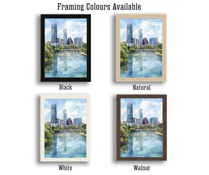 Austin Texas Watercolor Painting Austin Skyline Art Texas Print Scenic Austin Watercolor City Art