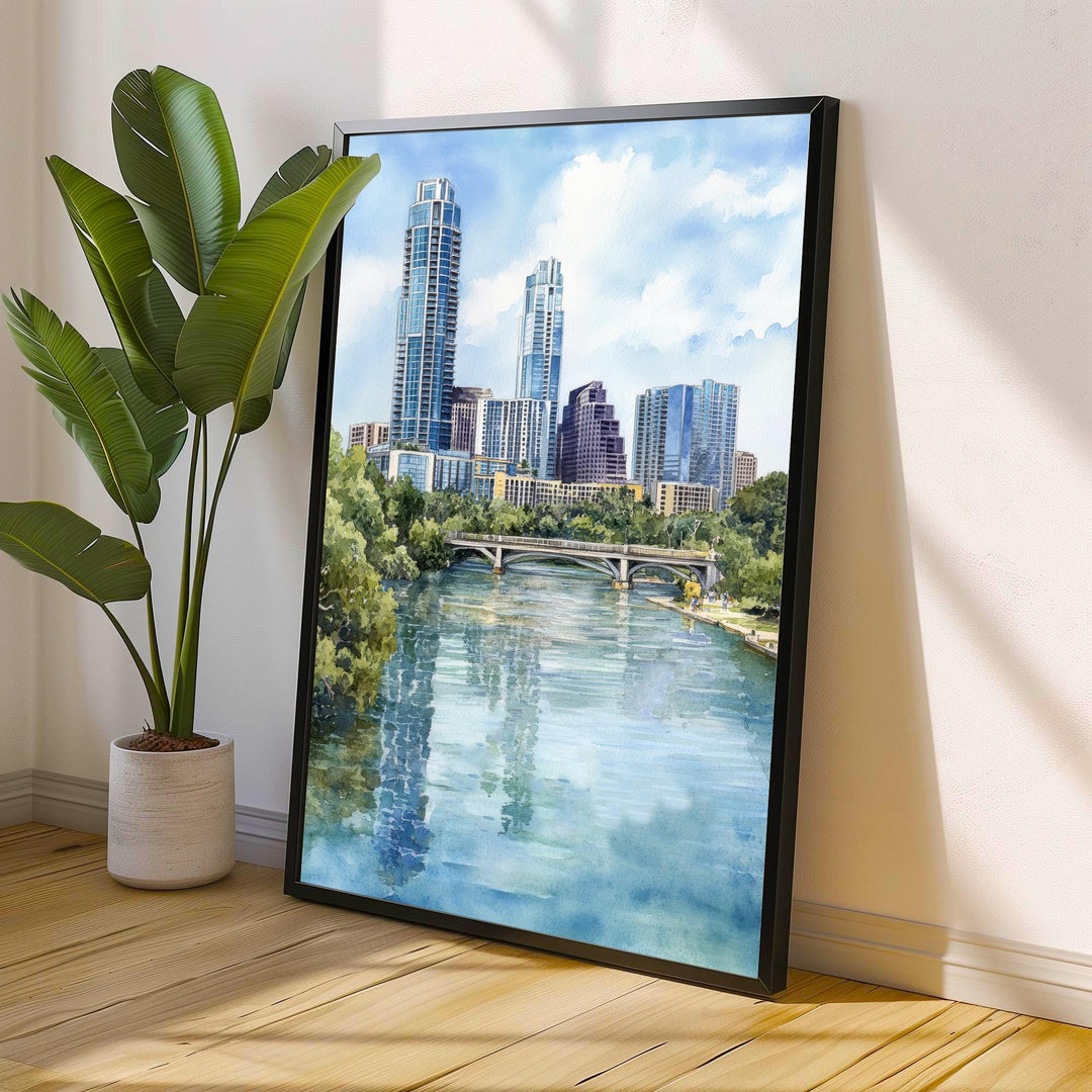 Austin Texas Watercolor Painting Austin Skyline Art Texas Print Scenic Austin Watercolor City Art