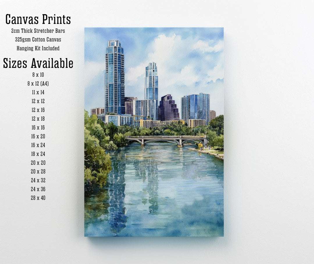 Austin Texas Watercolor Painting Austin Skyline Art Texas Print Scenic Austin Watercolor City Art