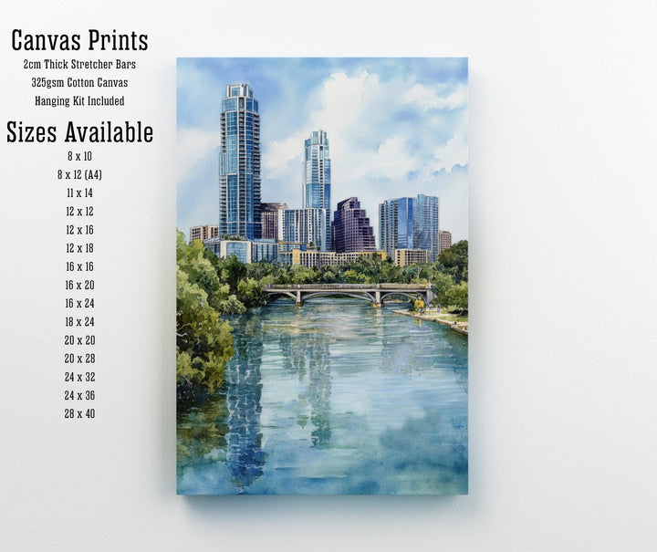 Austin Texas Watercolor Painting Austin Skyline Art Texas Print Scenic Austin Watercolor City Art
