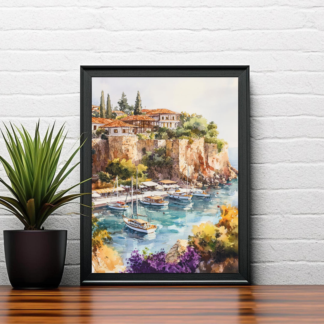 Antalya Turkey Travel Poster Turkish Coast Art Antalya Print Scenic Mediterranean Poster Antalya Beach Decor