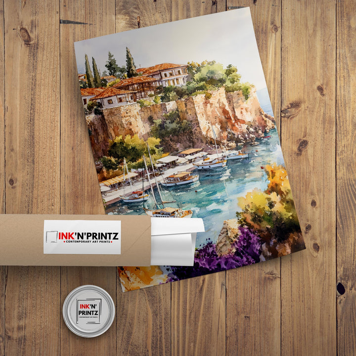 Antalya Turkey Travel Poster Turkish Coast Art Antalya Print Scenic Mediterranean Poster Antalya Beach Decor