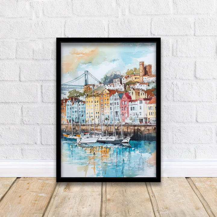 Bristol Watercolor Painting UK City Art Bristol Print Scenic Bristol Decor Waterfront Art
