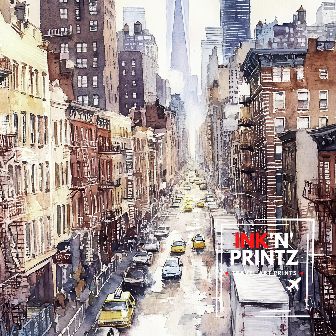 New York City Watercolor Poster NYC Skyline Art New York Print Scenic Cityscape Watercolor Decor