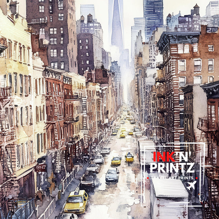 New York City Watercolor Poster NYC Skyline Art New York Print Scenic Cityscape Watercolor Decor
