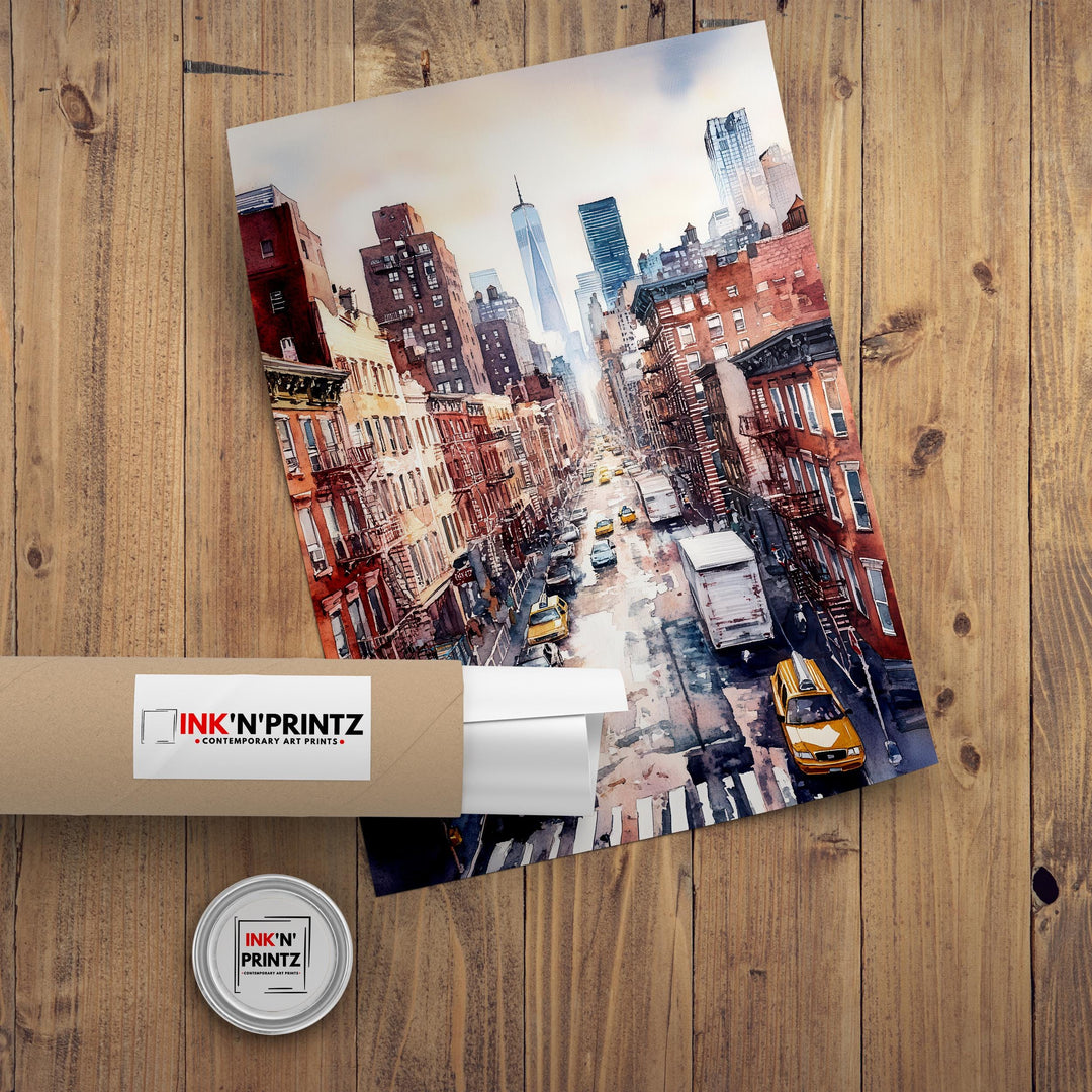 New York City Watercolor Poster NYC Skyline Art New York Print Scenic Cityscape Watercolor Decor