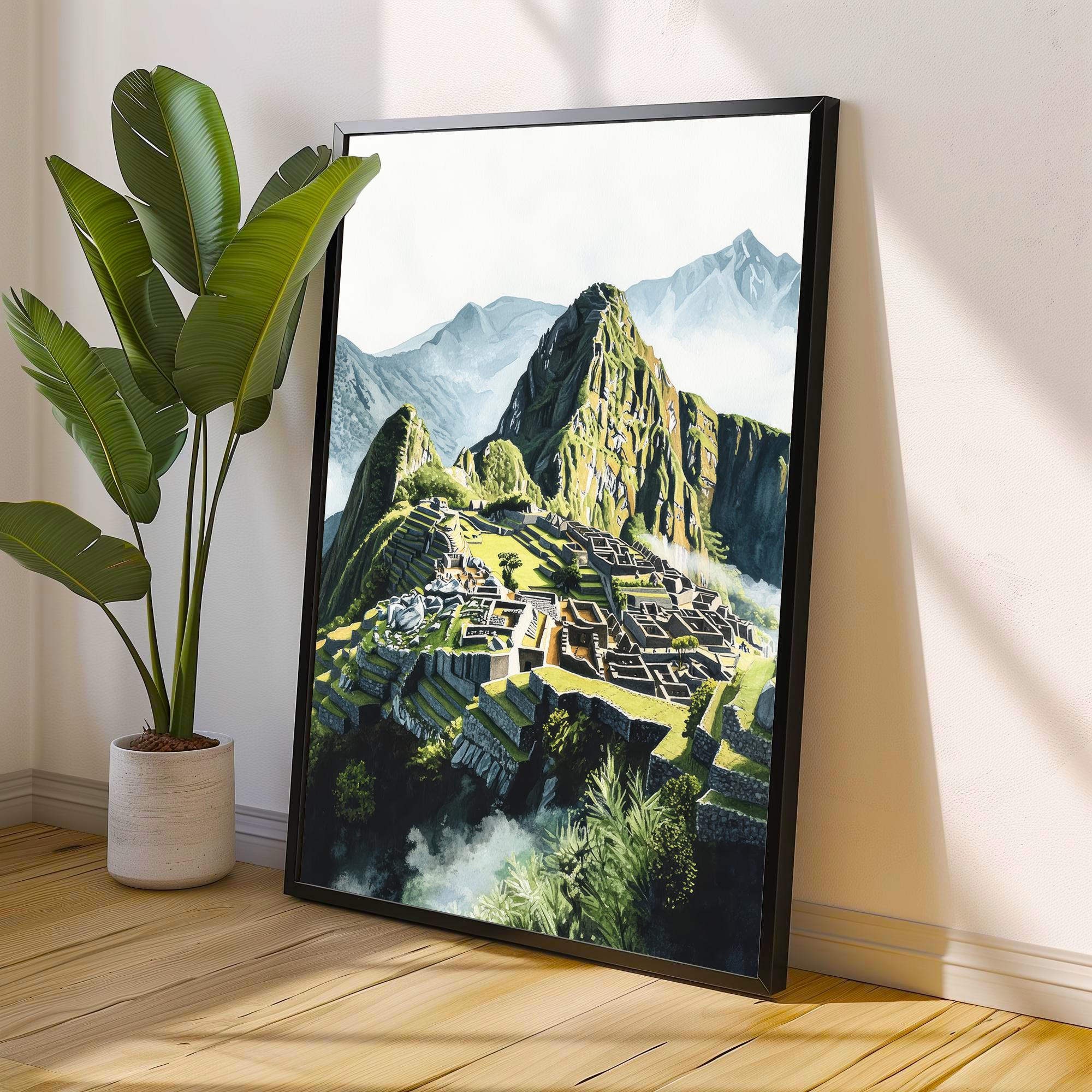 Machu Picchu Watercolor Painting Peru Landscape Art Machu Picchu Print Scenic Inca Ruins Decor