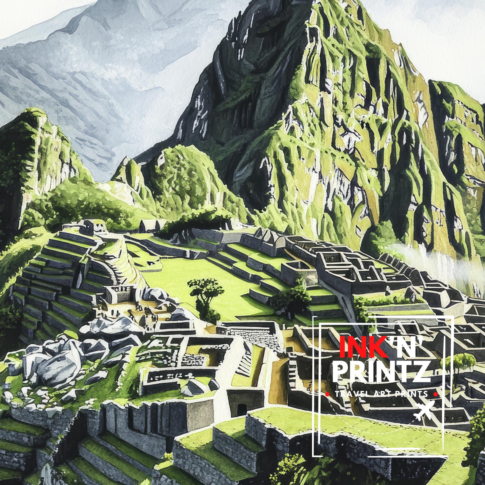 Machu Picchu Watercolor Painting Peru Landscape Art Machu Picchu Print Scenic Inca Ruins Decor