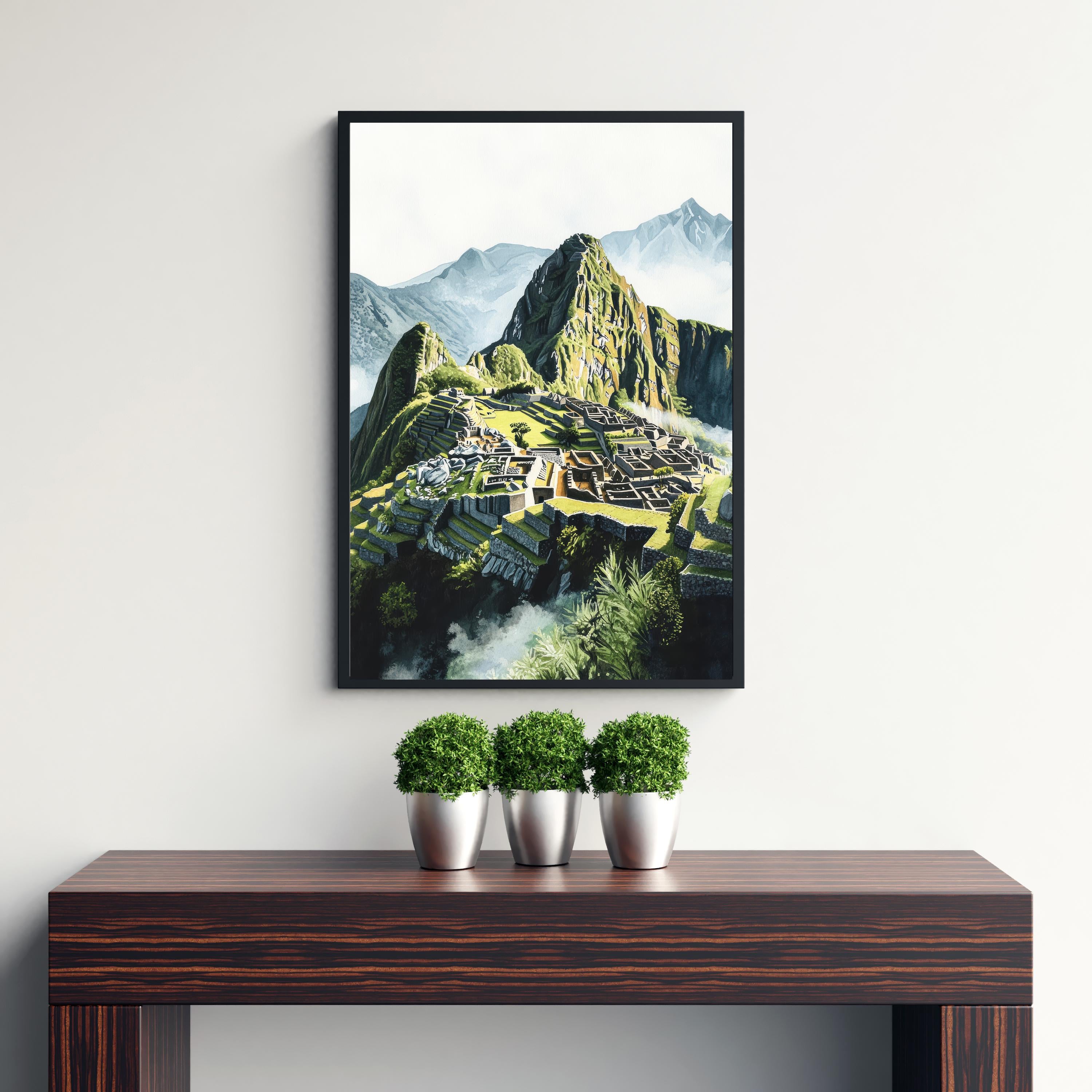 Machu Picchu Watercolor Painting Peru Landscape Art Machu Picchu Print Scenic Inca Ruins Decor
