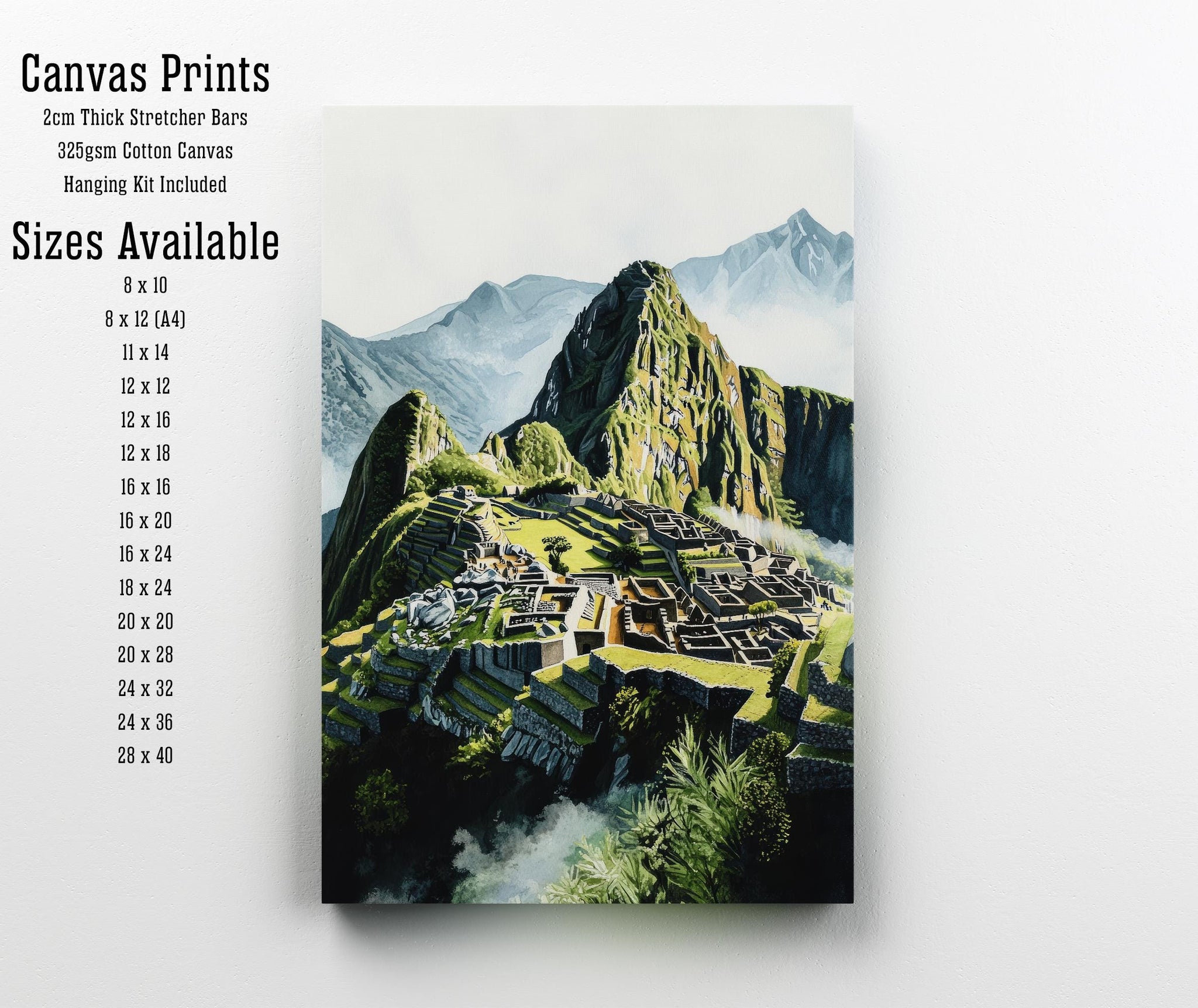 Machu Picchu Watercolor Painting Peru Landscape Art Machu Picchu Print Scenic Inca Ruins Decor